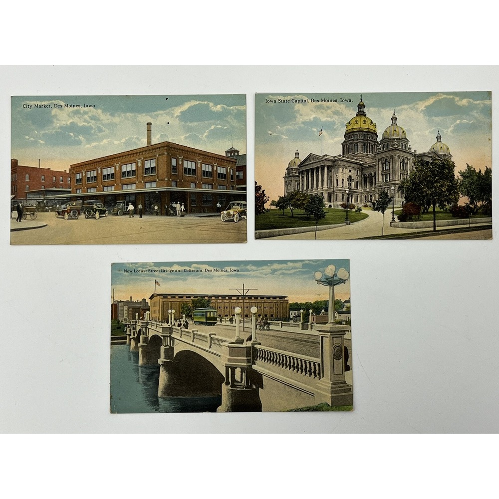 Vintage Des Moines Iowa Lot Of 3 Postcards Antique Tourist Unposted